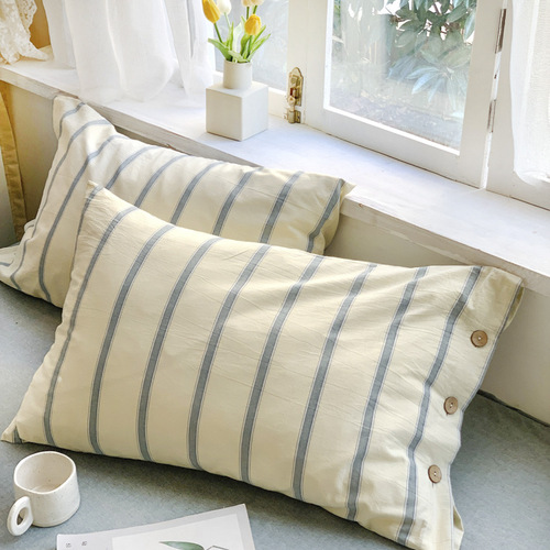 Type A Japanese-style dyed washed cotton bed four-piece set pure cotton 100 striped quilt cover sheet three-piece fitted sheet set