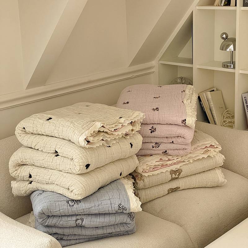 Korean-style ten-layer gauze cotton candy spring and autumn puffs washable single double type A yarn-dyed jacquard soft waxy quilt