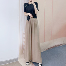 2025年早夏季品牌专柜新中式短袖上衣+宽松阔腿裤两件套套裤060