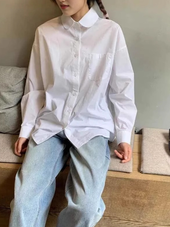 白色jk制服长袖衬衫女 学院风小个子春秋新款内搭外穿衬衣女上衣|undefined