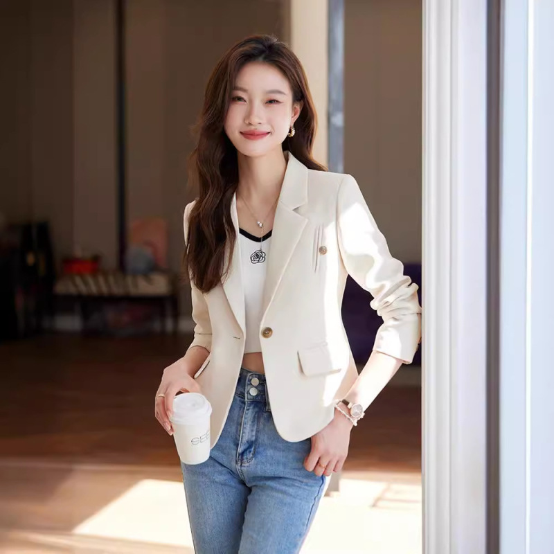 brown Short Suit Jacket Women's Spring and Autumn Slim Fit Small 2024 New Casual OL Elegant Commuter Suit