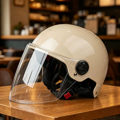 Helmet for Electric Bikes and Motorcycles, Motosiklet kaskı (dəbilqə) - khaki-transparent-long-mirror