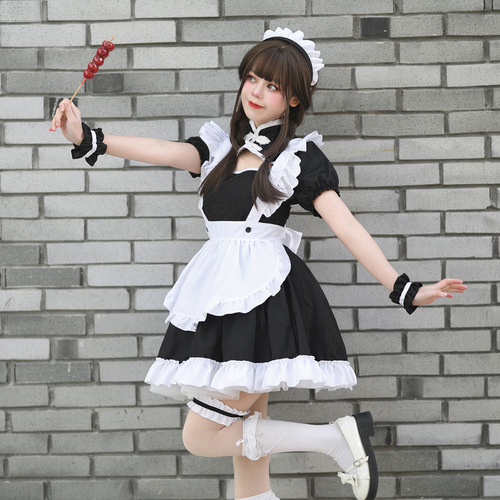 Cross-border black and white Chinese style pure desire sweetheart cheongsam maid costume COSPLAY performance costume plus size maid