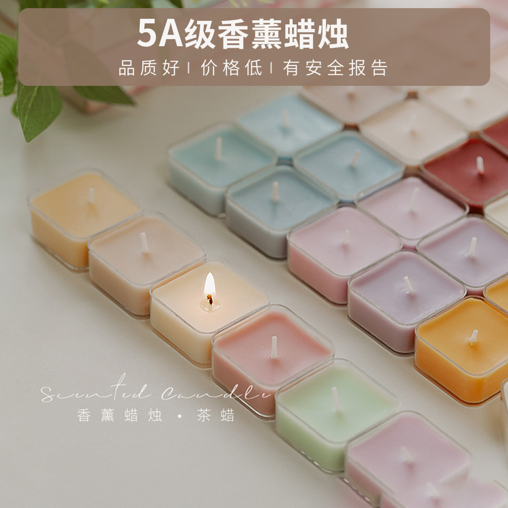 Velas cuadradas aromáticas sensación de atmósfera creativa regalo de mano cera de té de color al por mayor 4 horas de cera de estilo de perfume