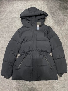 Xiaozhong autumn and winter new women's waist drawstring waist design slim stand collar hooded long down jacket