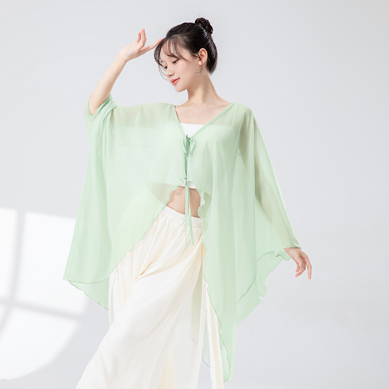 女性用クラシックダンス服、新しいゆったりとした妖精のようなエレガントなカーディガンガーゼ中国舞踊大人のパフォーマンス練習服トップス|undefined