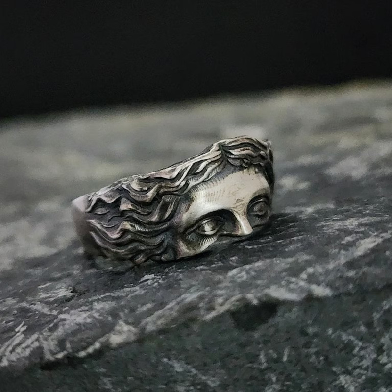 European And American Creative Venus Mask Vintage Thai Silver Relief Open Adjustable Ring Proposal Gift_voghion.com