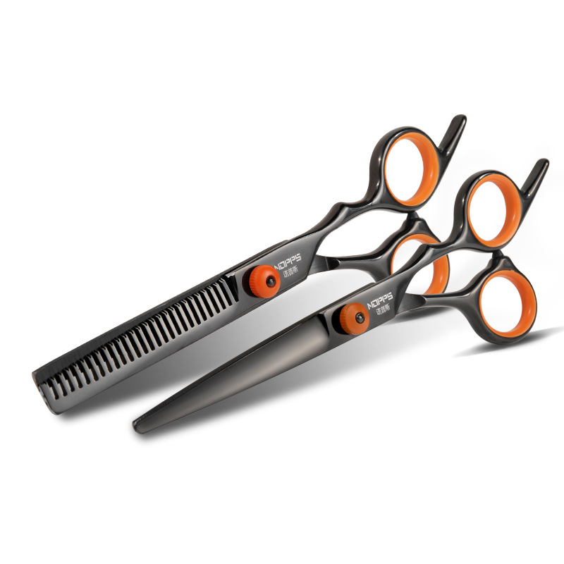Negro naranja corte de pelo profesional tijeras de pelo Bangs artefacto corte plano corte fino traje tijeras de pelo femenino
