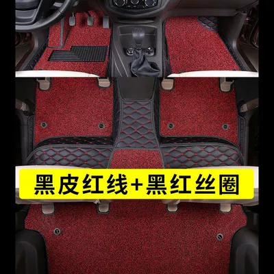 seats surrounded by car foot mat | Ayaqaltılar (Kovriklər) - seven-seats-double-layered-three-row-floor-mats-black-and-red-silk-circle-black-2