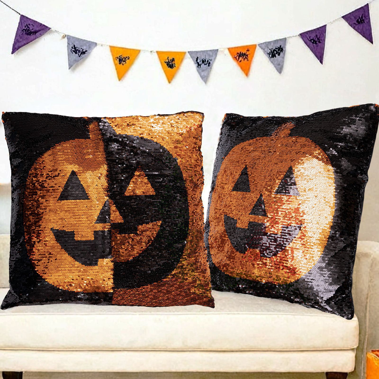 Nuevos productos transfronterizos de Halloween calabaza almohada funda con núcleo de almohada creativo cuentas intercambiable almohada cojín cojín almohada