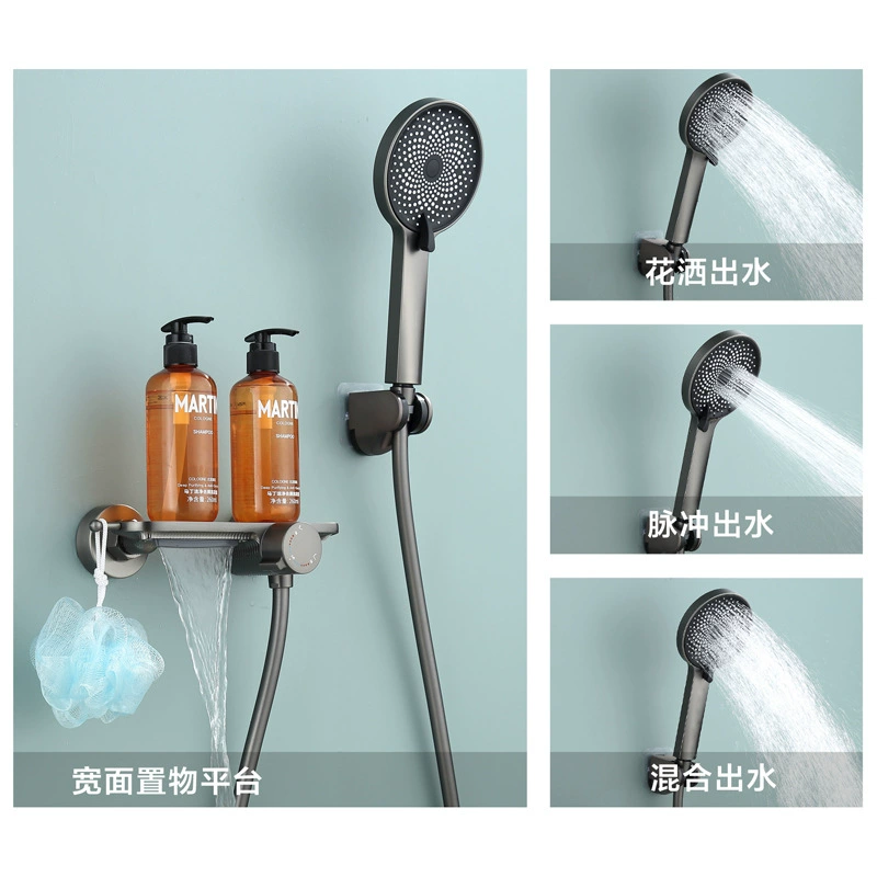 Shower set (Hengcin) AT4 — fine‑copper mixing valve, hydropower bathing, gun‑gray/white