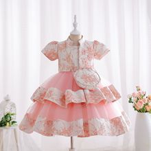 外贸新款套装儿童礼服金丝绣花公主裙女花童生日连衣裙kids dress