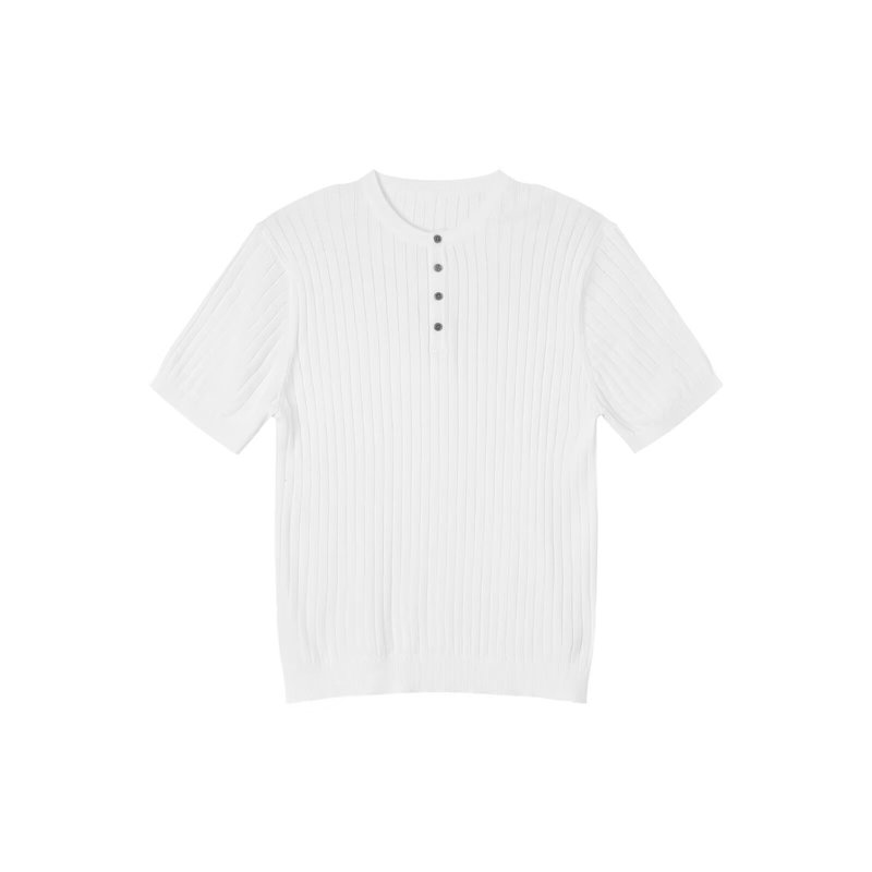Old Money Style Henry Collar Short-Sleeve Men's American-Style Half-Zip Pullover T-Shirt Wool Knit Base Layer Trendy