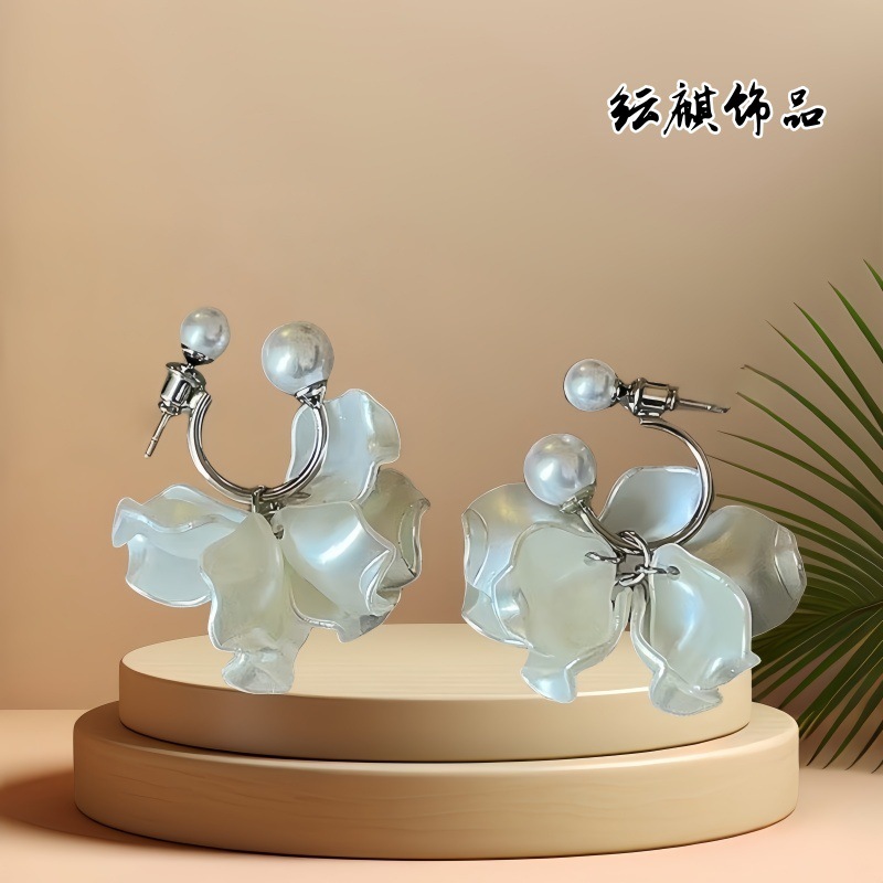 2025法式玉兰花朵长款耳环女夏天高级感轻奢度假风耳坠小众设计|undefined