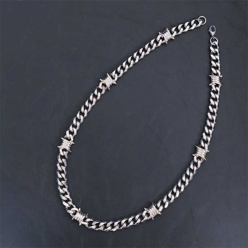 Cuban chain punk halsband med törnen i rostfritt stål_voghion.com