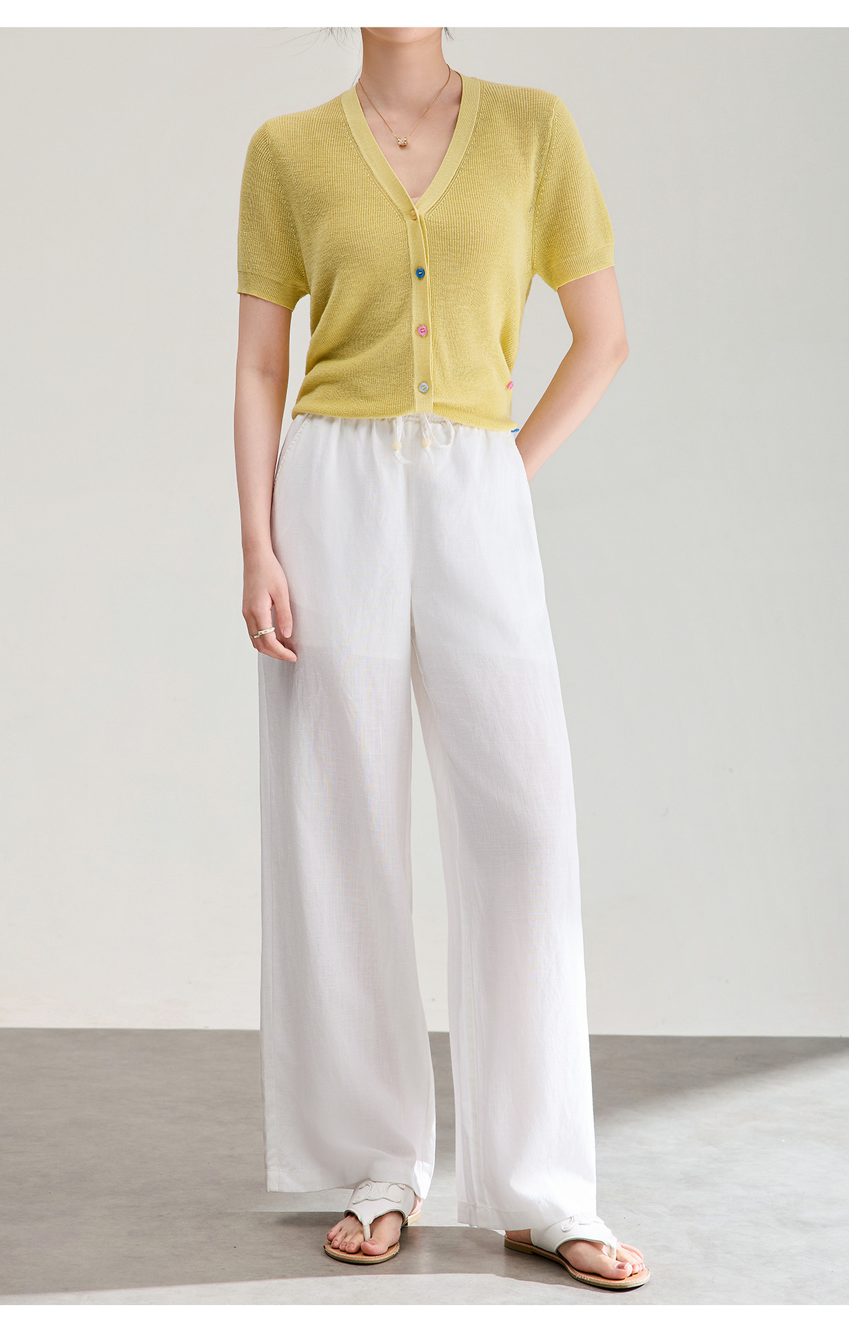Quần culottes nữ ống rộng dáng suông vải tơ tằm pha linen chống nhăn mùa hè — Màu sắc chi tiết 24