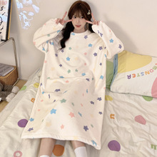 珊瑚绒睡裙女春秋冬季加厚可爱睡袍法兰绒宽松家居服中长款连衣裙