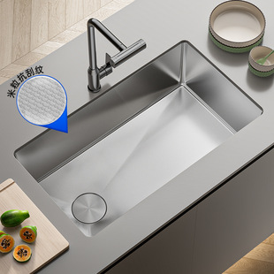 Thickened Kitchen Single-Slot Sink for Washing Vegetables, Stainless Steel Dishwashing Sink, Countertop Sink with Upper and Lower Basins