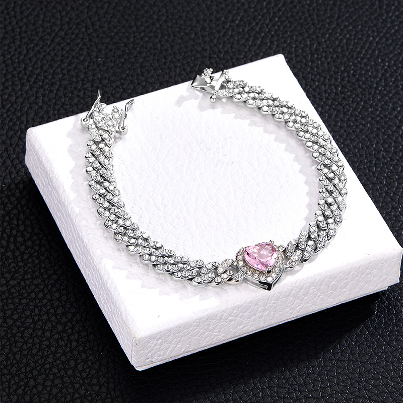 Fashion Heart Shape Alloy Rhinestone Inlay Zircon Unisex Bracelets Anklet Necklace 1 Piece display picture 3