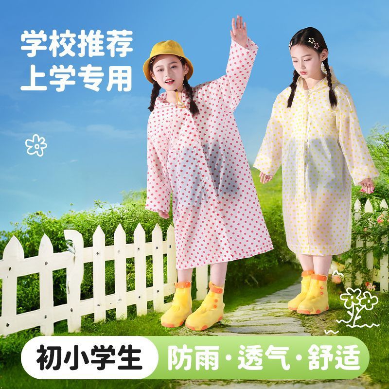 Buy One Get One Free Children's Polka Dot Raincoat, Extended and Thickened, Portable Outdoor Rainproof Raincoat for Primary School Students to Go to School