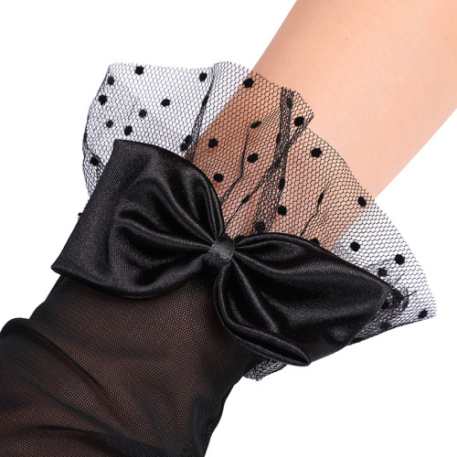 Fashion wedding dress bride evening wear gloves creative dot net yarn black lace bowknot jazz singer choir stage performance gloves 