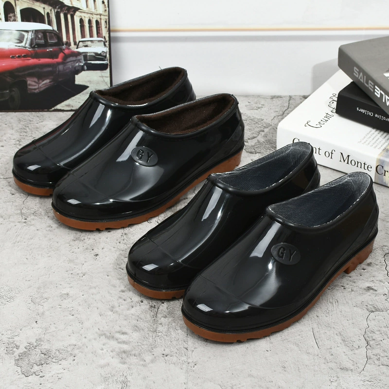 Весенне-осенний слиток короткие резиновые сапоги мужские и женские резиновые сапоги Нескользящие водные туфли с низким верхом плюс бархатный хлопковый теплый рабочий резиновый чехол для обуви для автомойки