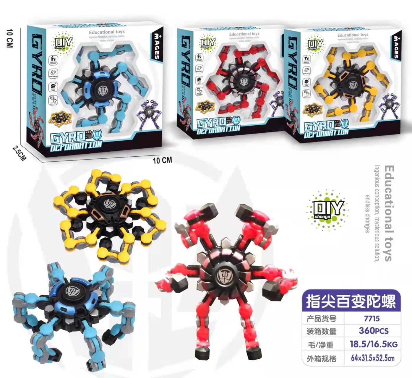 Fingertip Gyro deformable robot giratorio juguete mecánico de los niños tecnología negro espiral entre los dedos niño descompresión