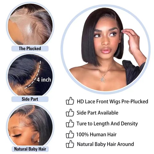 lace frontal human hair wig front lace long straight hair bob wig lace headgear