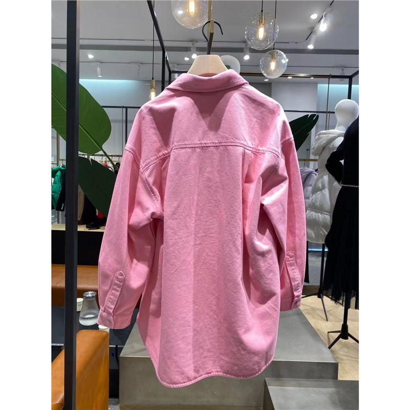 Long-Sleeved Pink Denim New Shirt Jacket Spring and Autumn Love Age Reduction 2025 Long-Sleeved Peach Loose