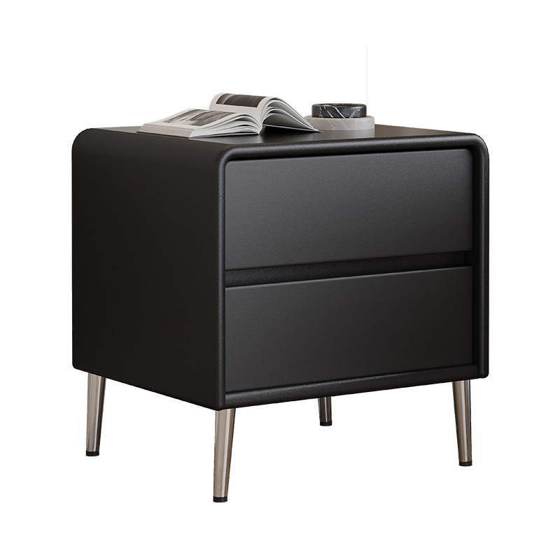 Alta sensación de mesa de cabezal de cama negro dormitorio doméstico 2025 explosión de lujo ligero minimalista pequeño armario de madera maciza de almacenamiento junto a la cama