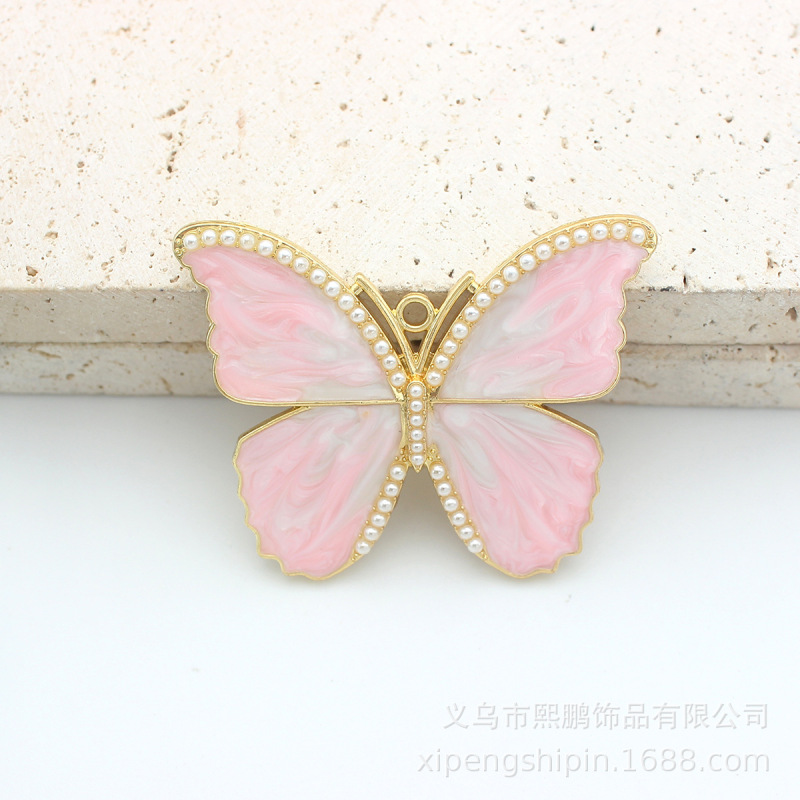 diy饰品配件轻奢风点珍珠渐变色蝴蝶超仙合金滴油吊坠挂件钥匙扣|undefined