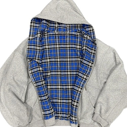 European and American Blue Plaid Reversible Zipper Sweatshirt Heavy Color Matching Sweatshirt Designer Silhouette Sweatshirt Spring & Fall Jacket
