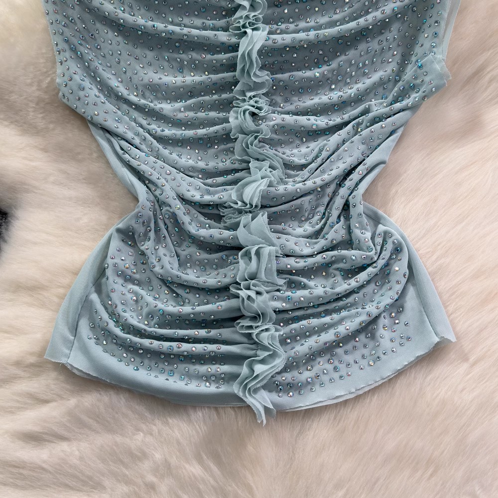 Women's Sparkling Sleeveless Vest High Neck Fishtail Top Sexy Alluring Inner Layer for Early Spring_ecoleips.com