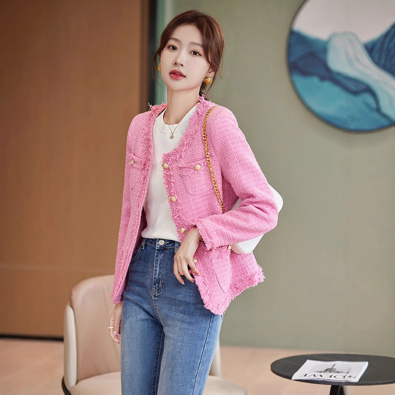 Blue Chanel Style Coat Women's Autumn and Winter 2024 New High-end Korean Style Fashion All-match Tweed Small Suit