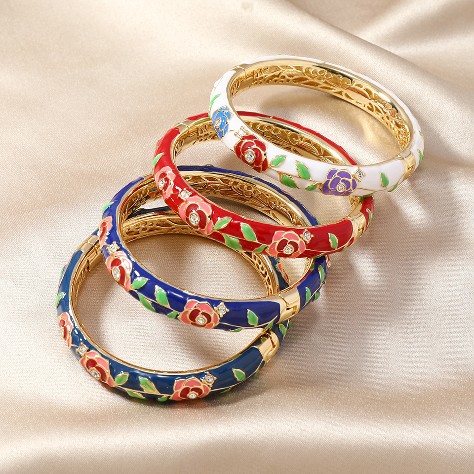 北京特色首饰景泰蓝手镯民族风复古开口珐琅彩时尚镯子玫瑰花女款