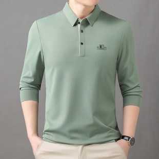 Spring Ice Silk Long Sleeve Men's T-shirt Young and Middle-aged Fashionable Casual Thin Loose Base Shirt for Men's Dad