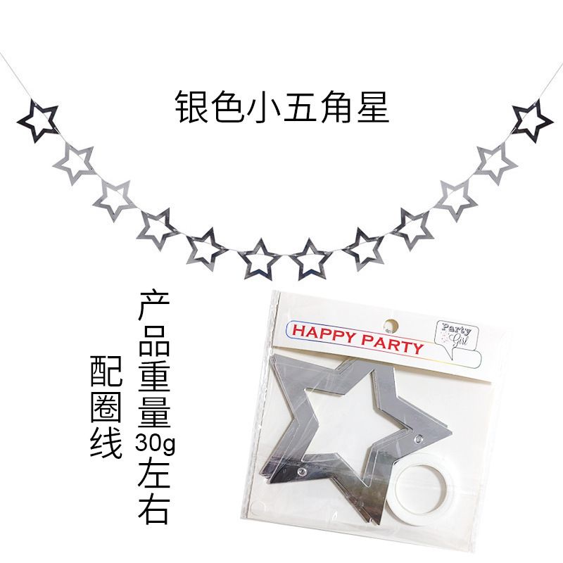 Estrella de pentacos hueca feliz cumpleaños estrellas de dibujo de flores pared espejo de decoración festiva prop fiestas de dibujo de banderas
