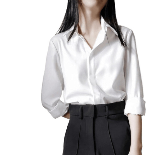 2025 Spring and Autumn New Fashion Iron-Free Wrinkle-Resistant Women's Professional Black Chiffon Shirt Long Sleeve Elegant Top