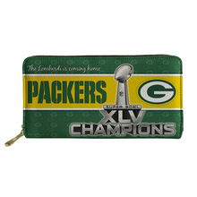 NFL橄榄球队包装工Packers手拿包女士钱包长款皮质PU零钱夹收纳包