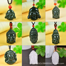 新疆和田玉青玉观音头佛头吊坠男女款白金丝玉观音佛头东陵玉观音