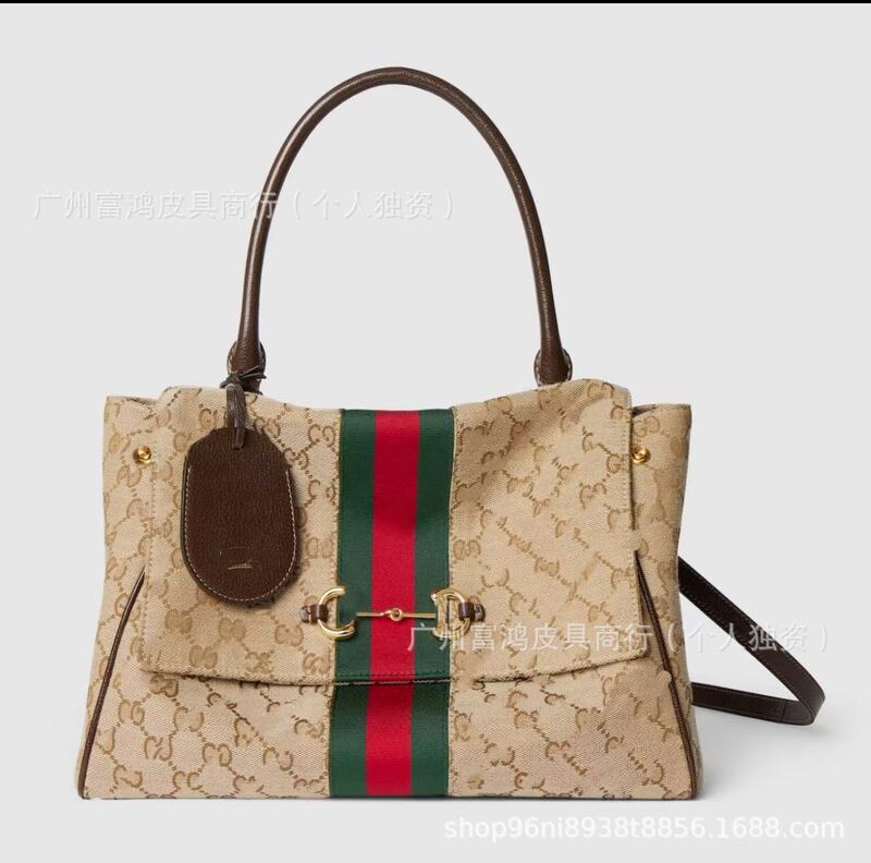 Foreign Trade Double g Monogram Paparazzo Horsebit Buckle Boston Tote Bag Genuine Leather Handbag Shoulder Bag Large Capacity for Women