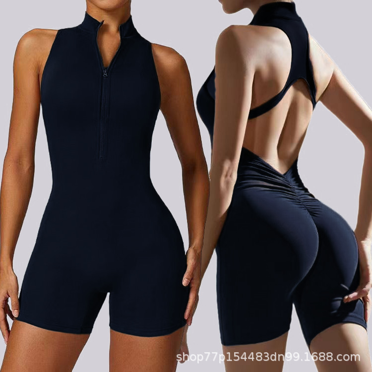 Estilo explosivo transfronterizo Amazon Europa y Estados Unidos deportes de alta elasticidad fitness cremallera mono desnudo ajustado ropa de yoga integrada