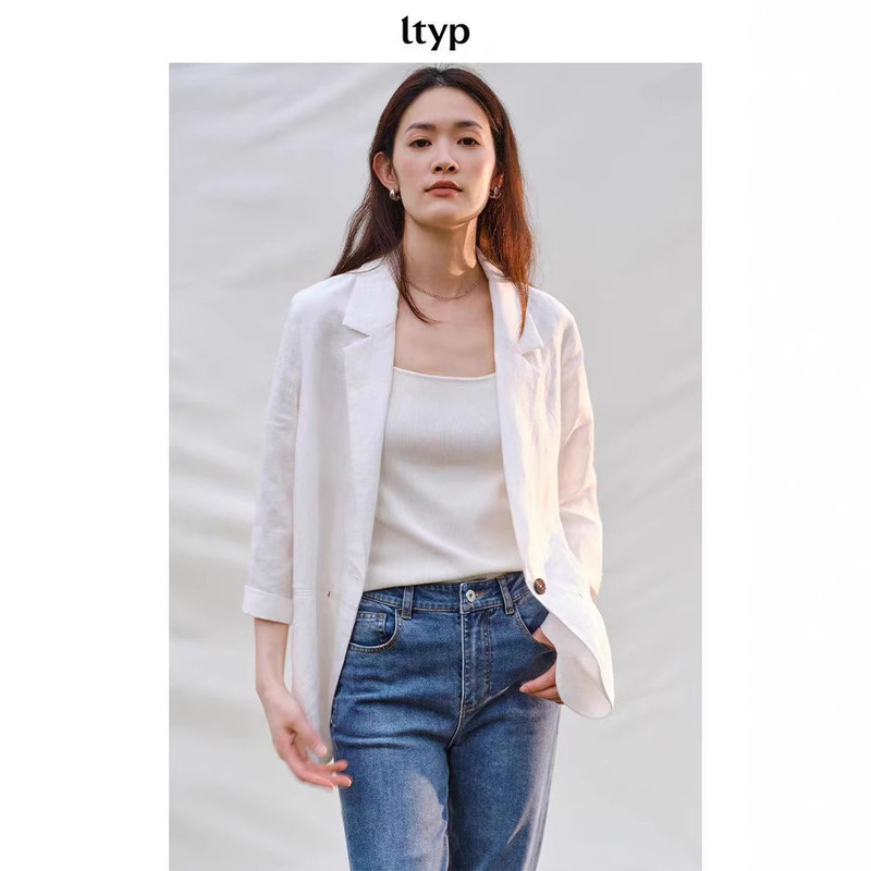 2025 Travel Hemp Small Blazer Women's 2024 Spring and Summer Korean Style Loose Casual One Button Commuting Solid Color