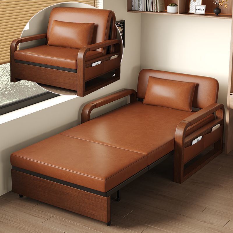 New Style Sofa Bed, Chinese-Style Folding Bed, Multifunctional Dual-Purpose Double Living Room Oil-Waxed Leather Sofa Bed, Extendable 3
