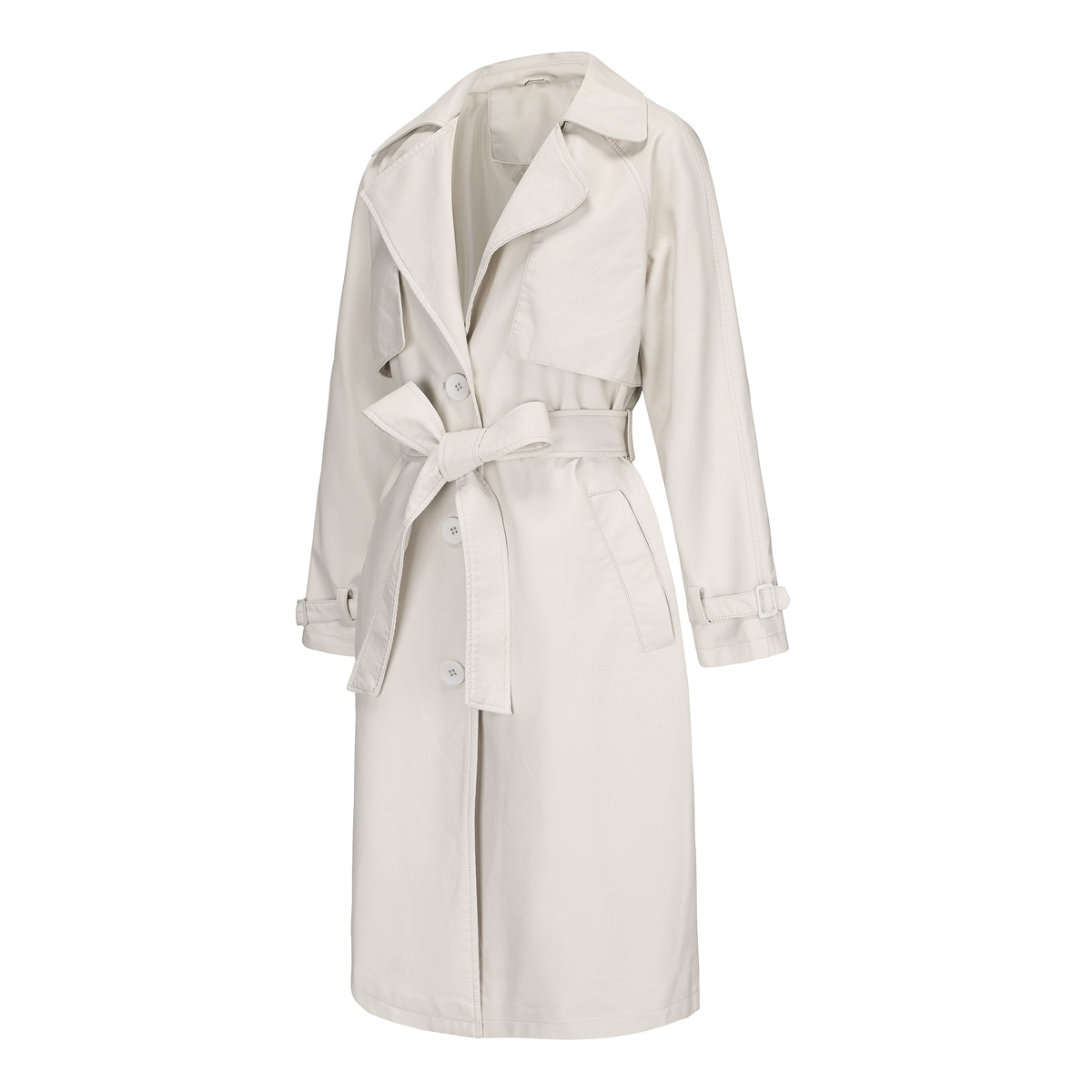 Women's Clothing 24 Spring and Autumn Women's Windbreaker Long Loose Jacket PU Leather Jacket Women's OVERSIZE Classic Lapel Jacket with Belt_voghion.com