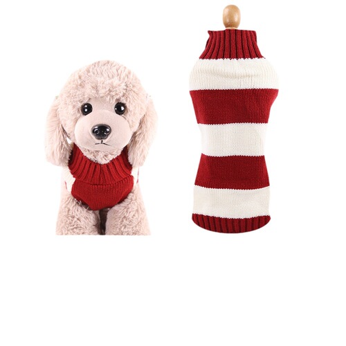 Pet dog cat clothes Teddy French Dou autumn and winter clothing supplies thick woolen red and white striped two-legged clothes