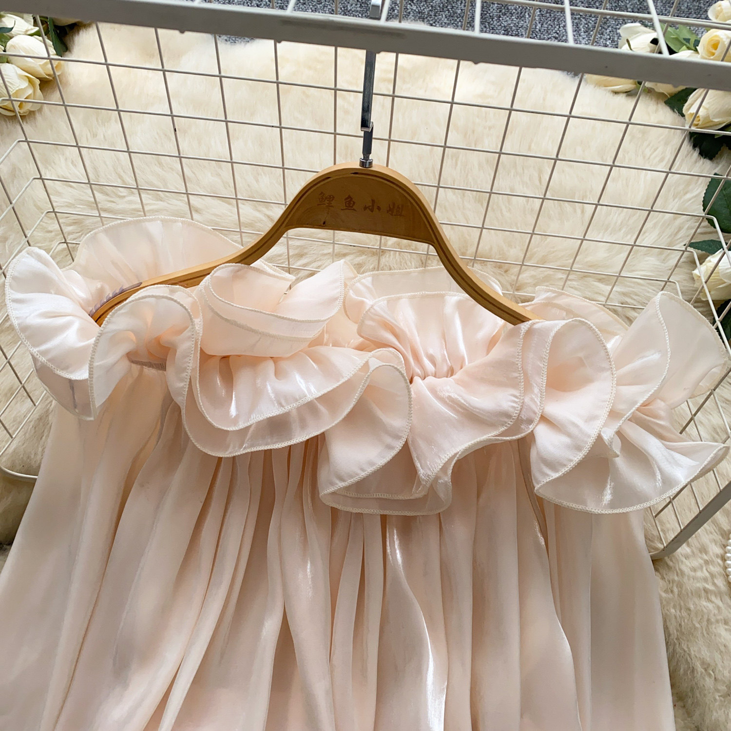 Sweet Off-Shoulder Chiffon Blouse Ruffled Trim Korean Style Long Sleeves Loose Fit Slimming Pink Elegant Top for Summer Women's Clothing_ecoleips.com