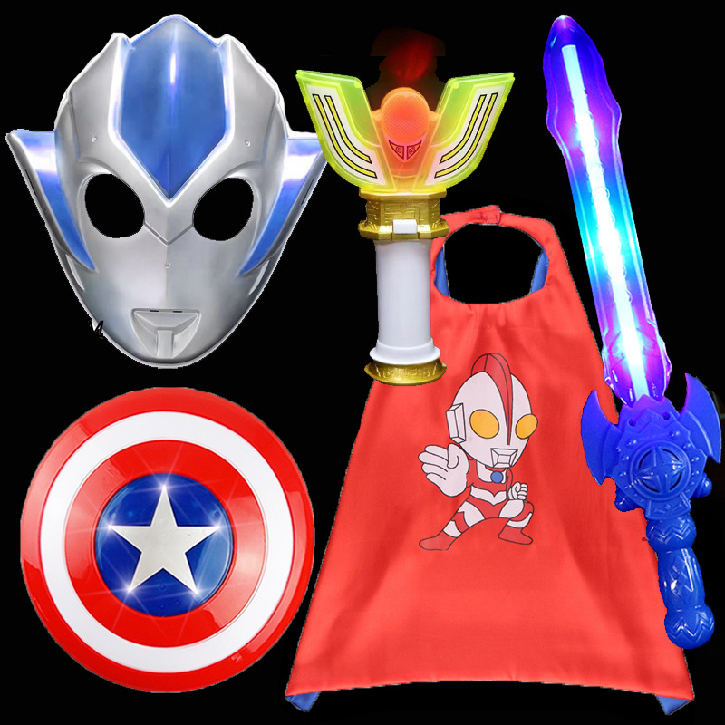 Greecho Otte máscara para niños capa de espada luminosa juegos de rol accesorios juguetes para niños y niñas