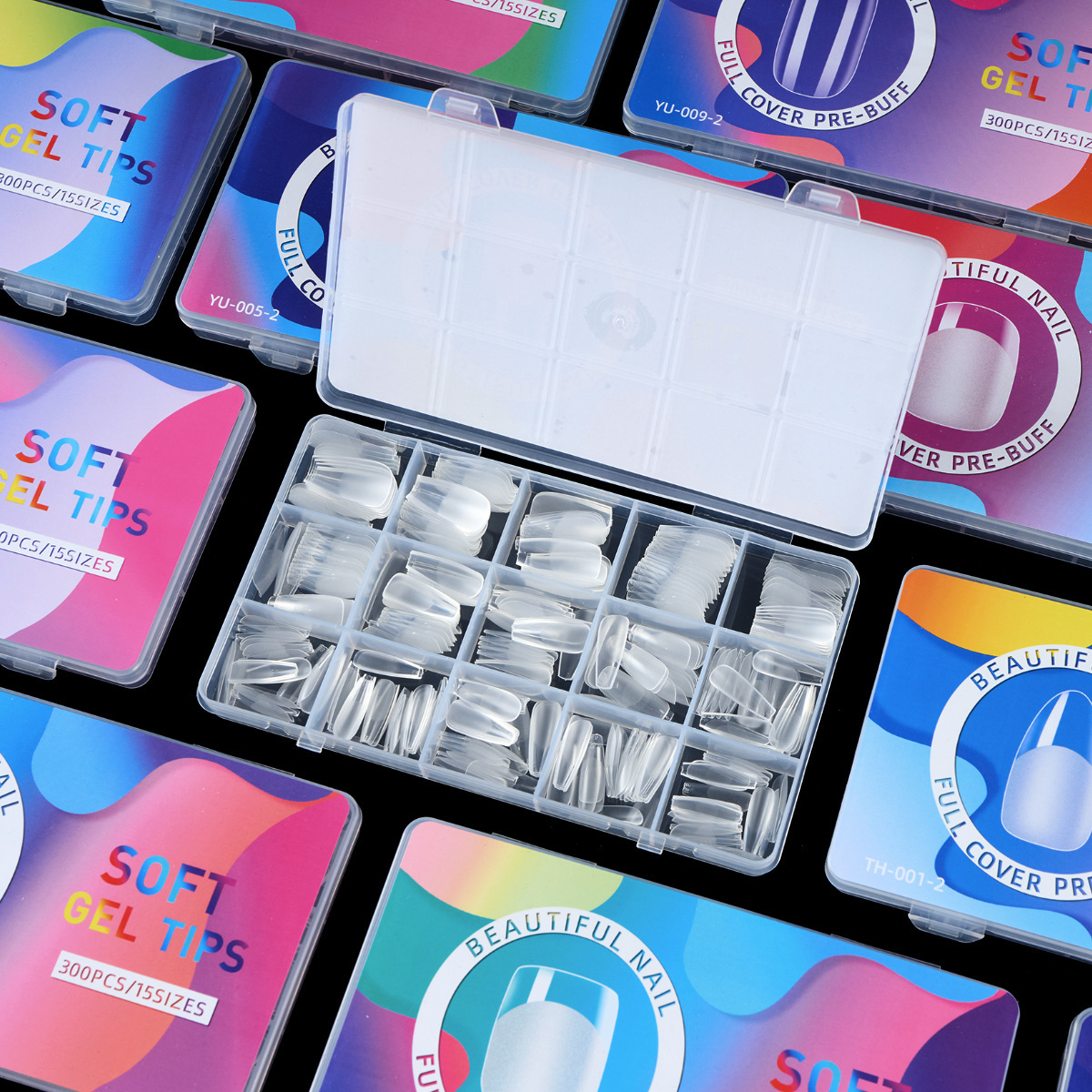 Especial transfronterizo para uñas de uñas sin costuras semimeratadas, sin tallar, 300 piezas de uñas portátiles transparentes trapezoidales de almendras