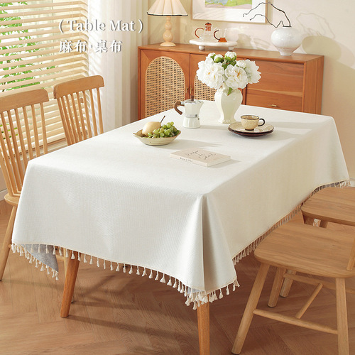 Solid Color Tablecloth Rectangle Coffee Table Cloth Instagram Style Rectangle Chinese Japanese Minimalist Floral Edge Cotton Linen imitation Tablecloth